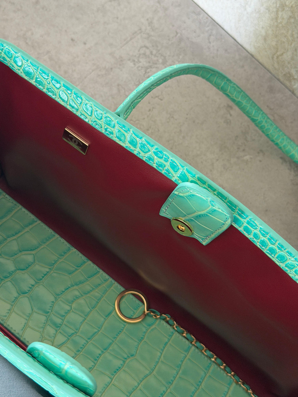 Chanel Small Tote in a crocodile embossed calfskin with gold - tone hardware