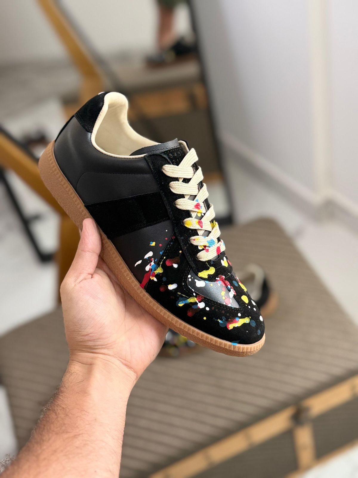 Maison Margiela Follow Replica Wedge Sneakers in Suede & Leather