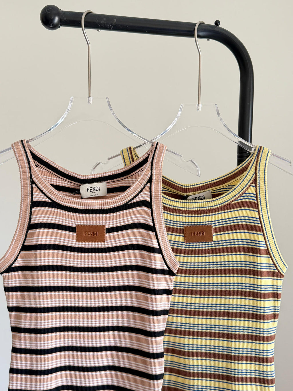 FENDI Striped Ribbed Tank Top