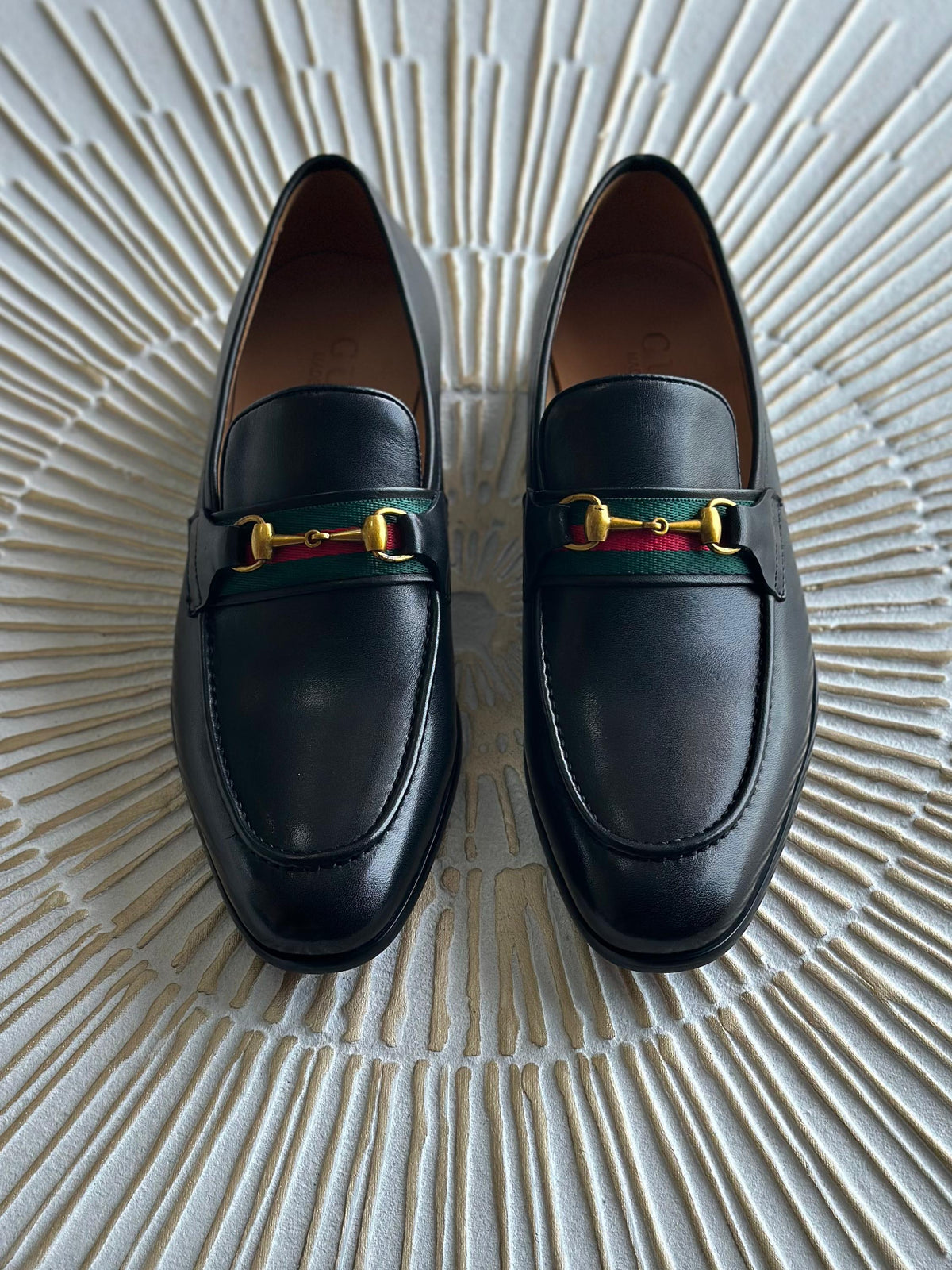 Gucci Black Leather Web Horsebit Loafers