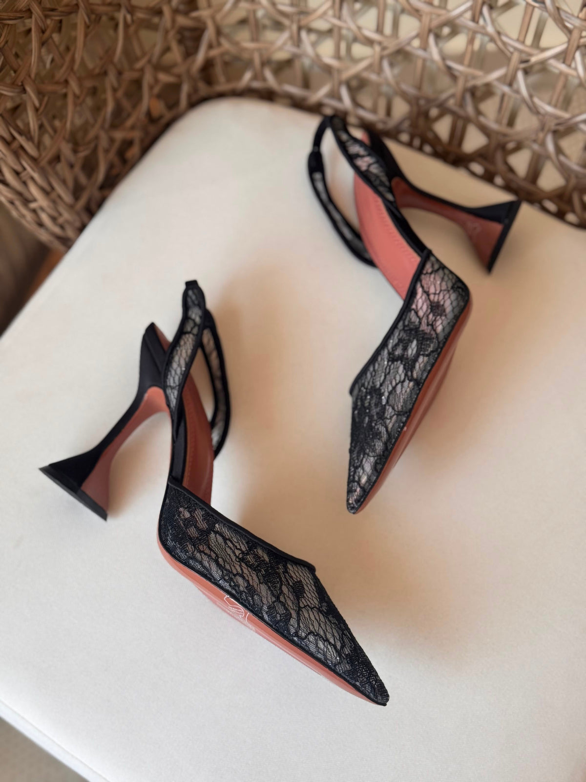 Amina Muaddi Holli lace sling pumps