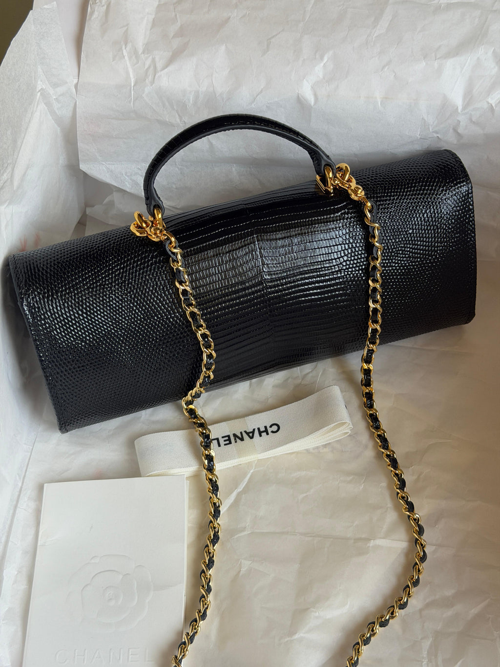 Chanel Clutch with Top Handle in lizard-embossed calfskin