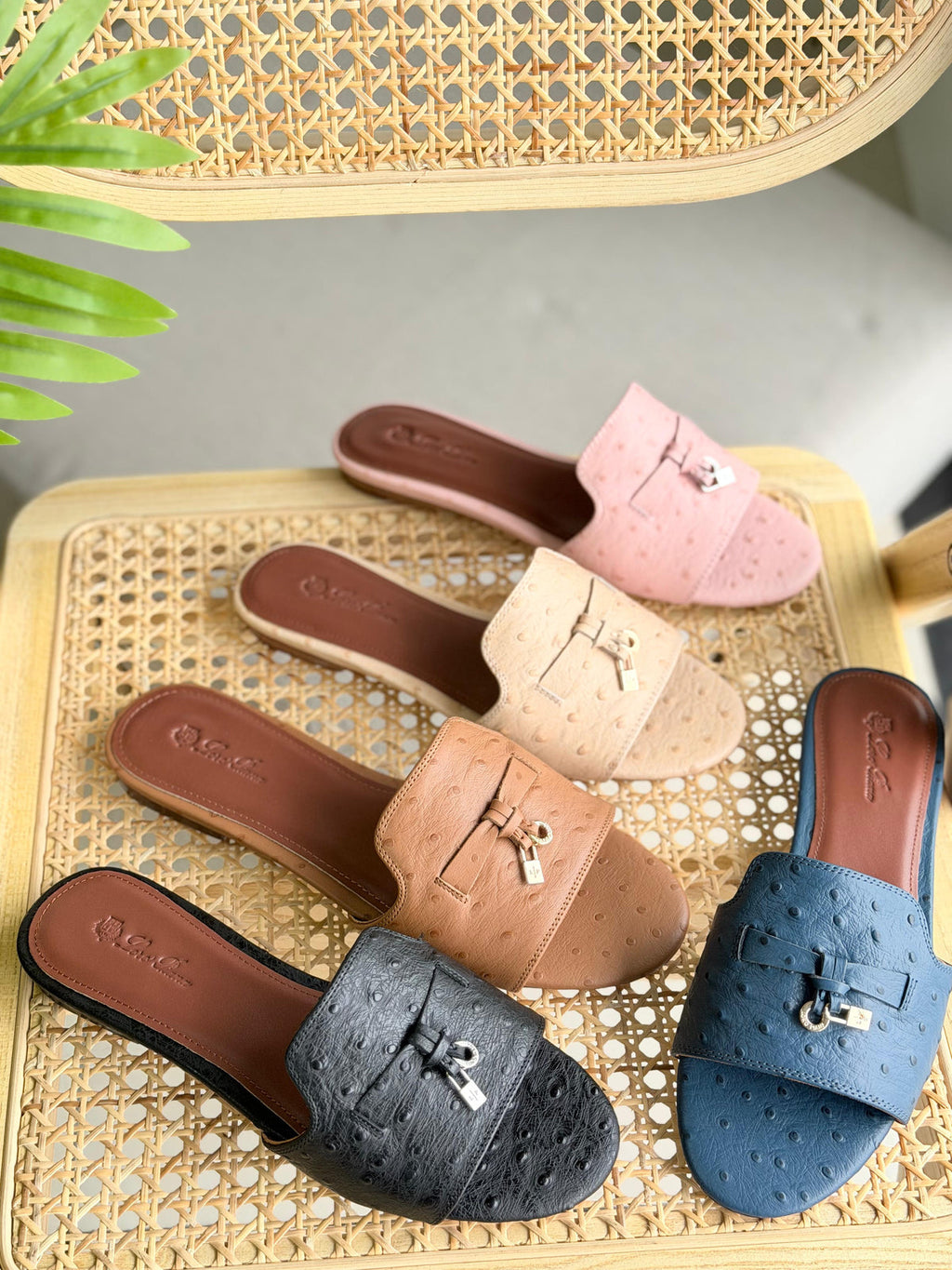 Loro Piana Summer Charms Sandal Flats Ostrich Leather