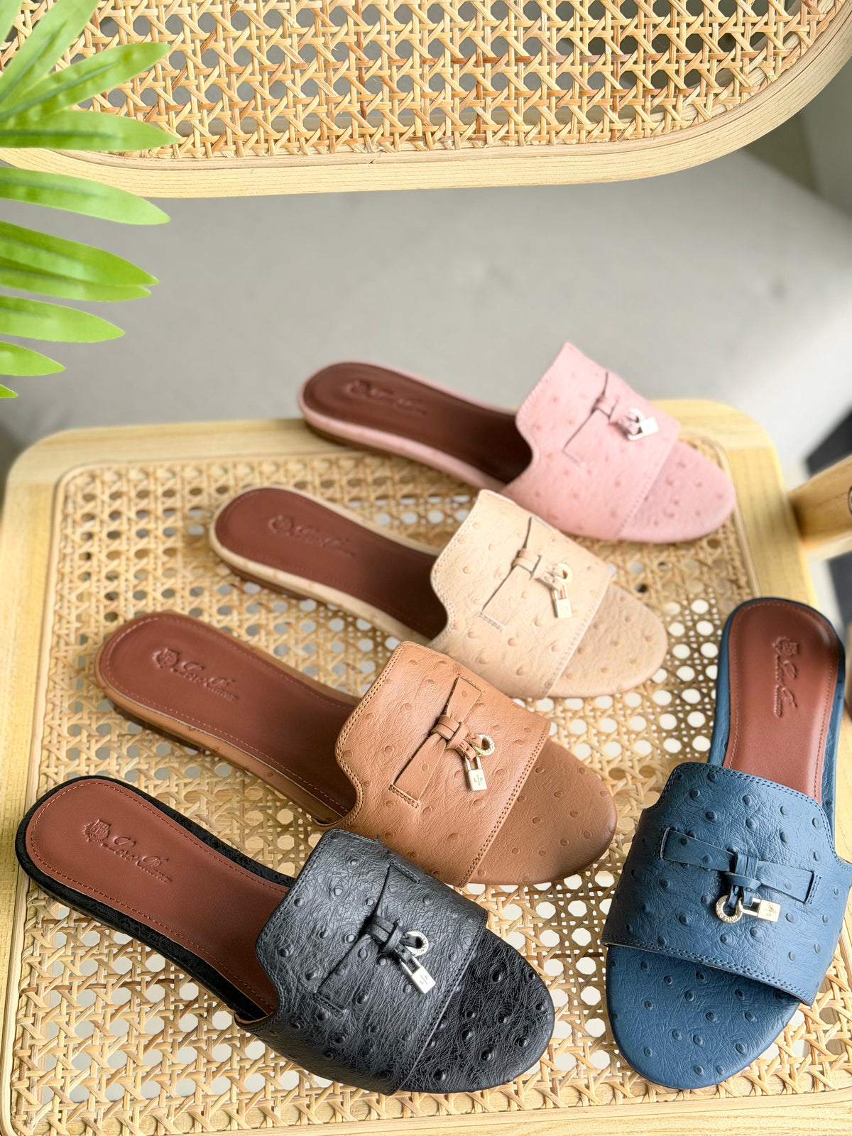 Loro Piana Summer Charms Sandal Flats Ostrich Leather