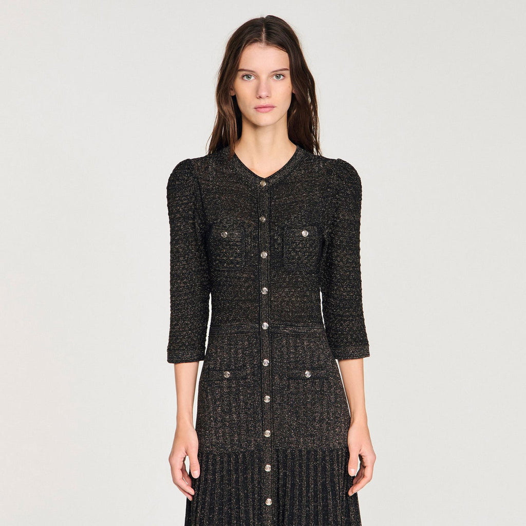 Sandro Shop Ramia Pointelle Knit Midi Dress Black