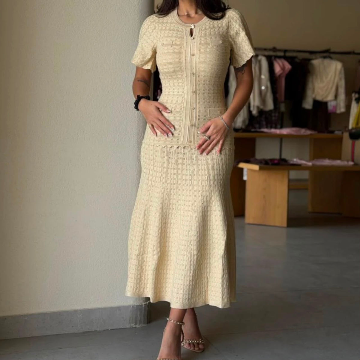 SANDRO Maxi textured-knit Dress