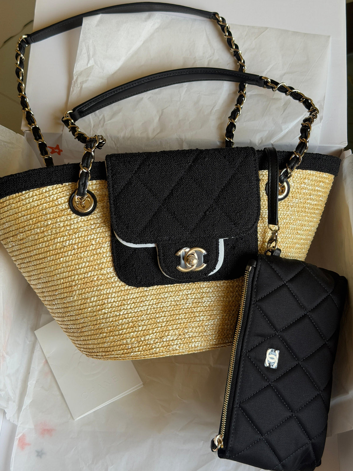 Chanel Raffia and Denim tote bag