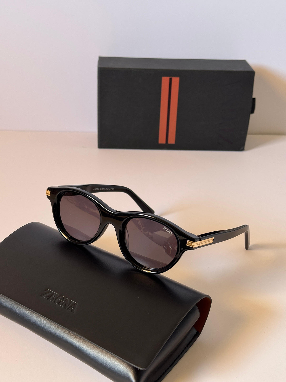 Zegna Havana Acetate Men Sunglasses