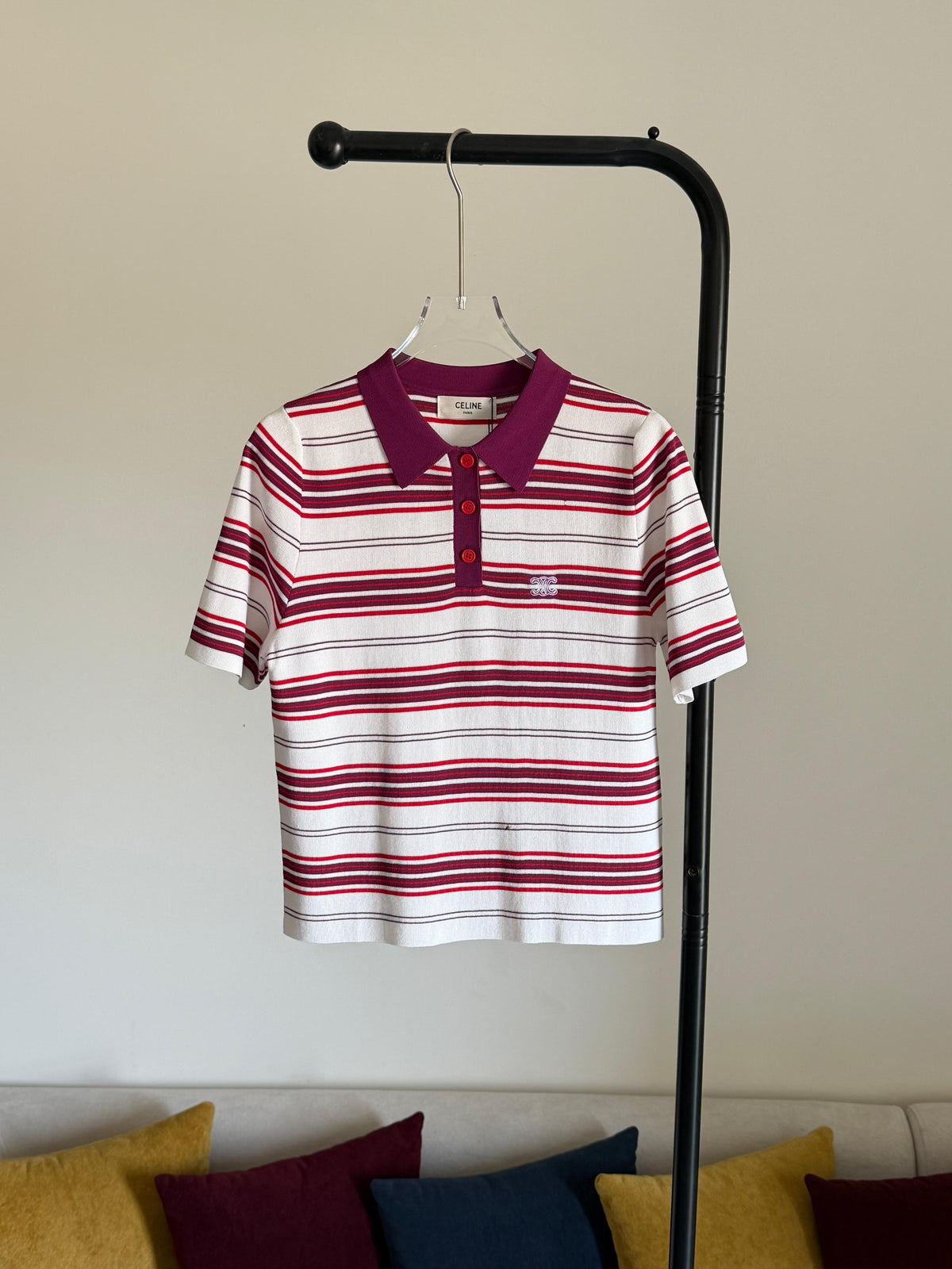 Celine POLO SWEATER IN STRIPED COTTON