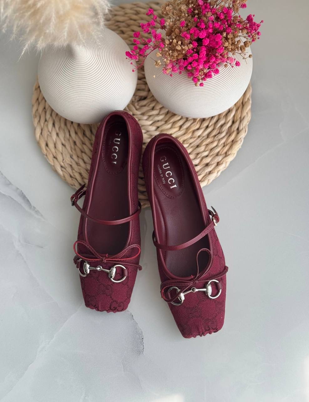 Buy Gucci Burgundy Horsebit Ballerina Flats