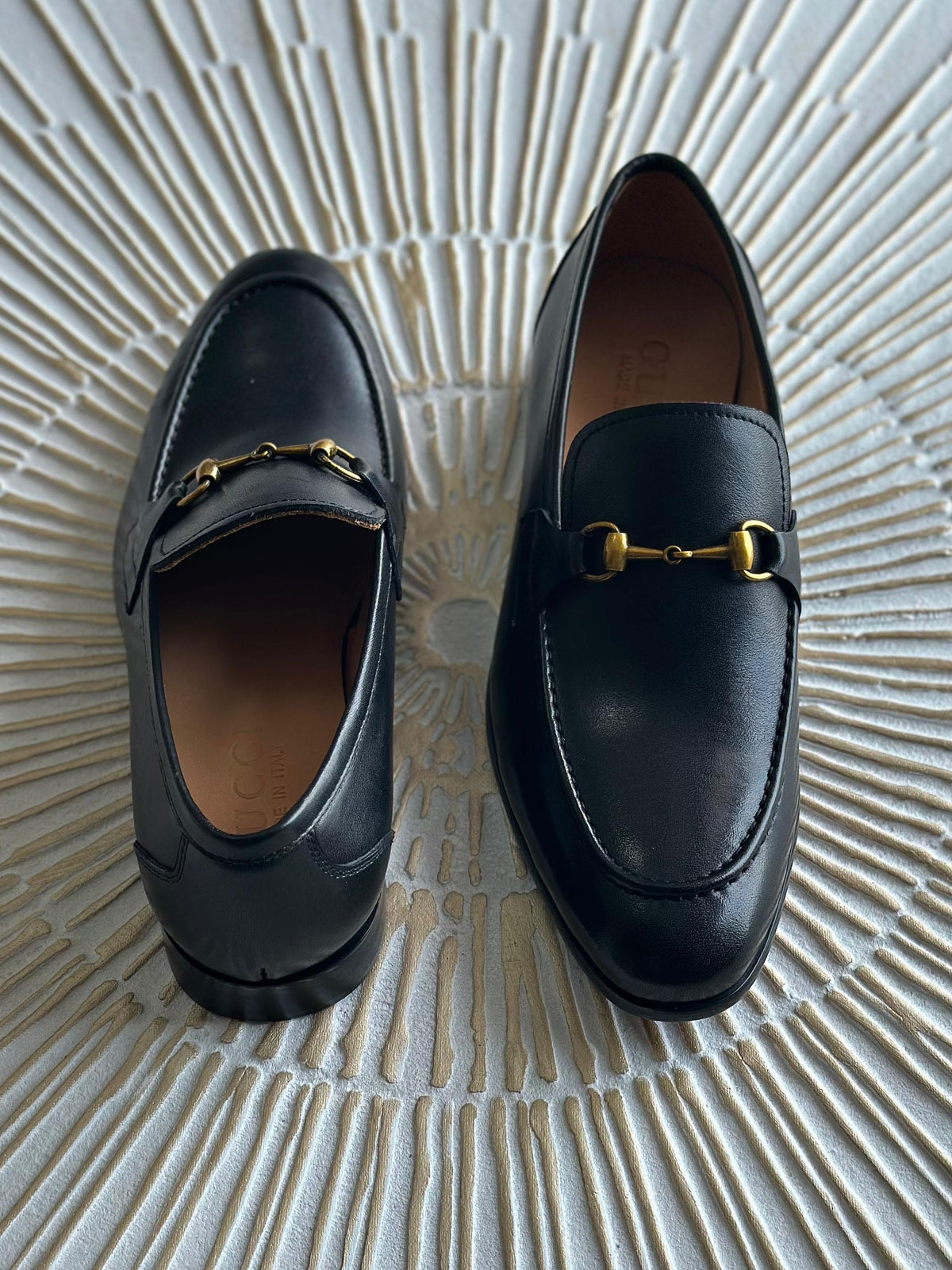 Gucci Black Leather Web Horsebit Loafers