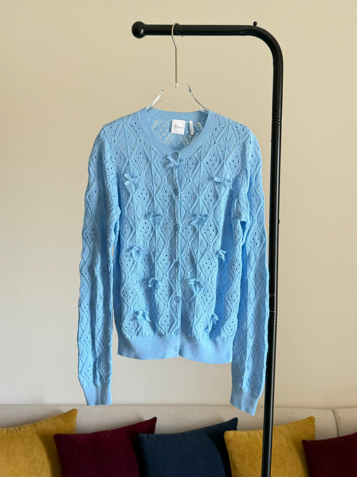 Dior Dioriviera Embroidered Cardigan Blue Openwork Cotton Knit