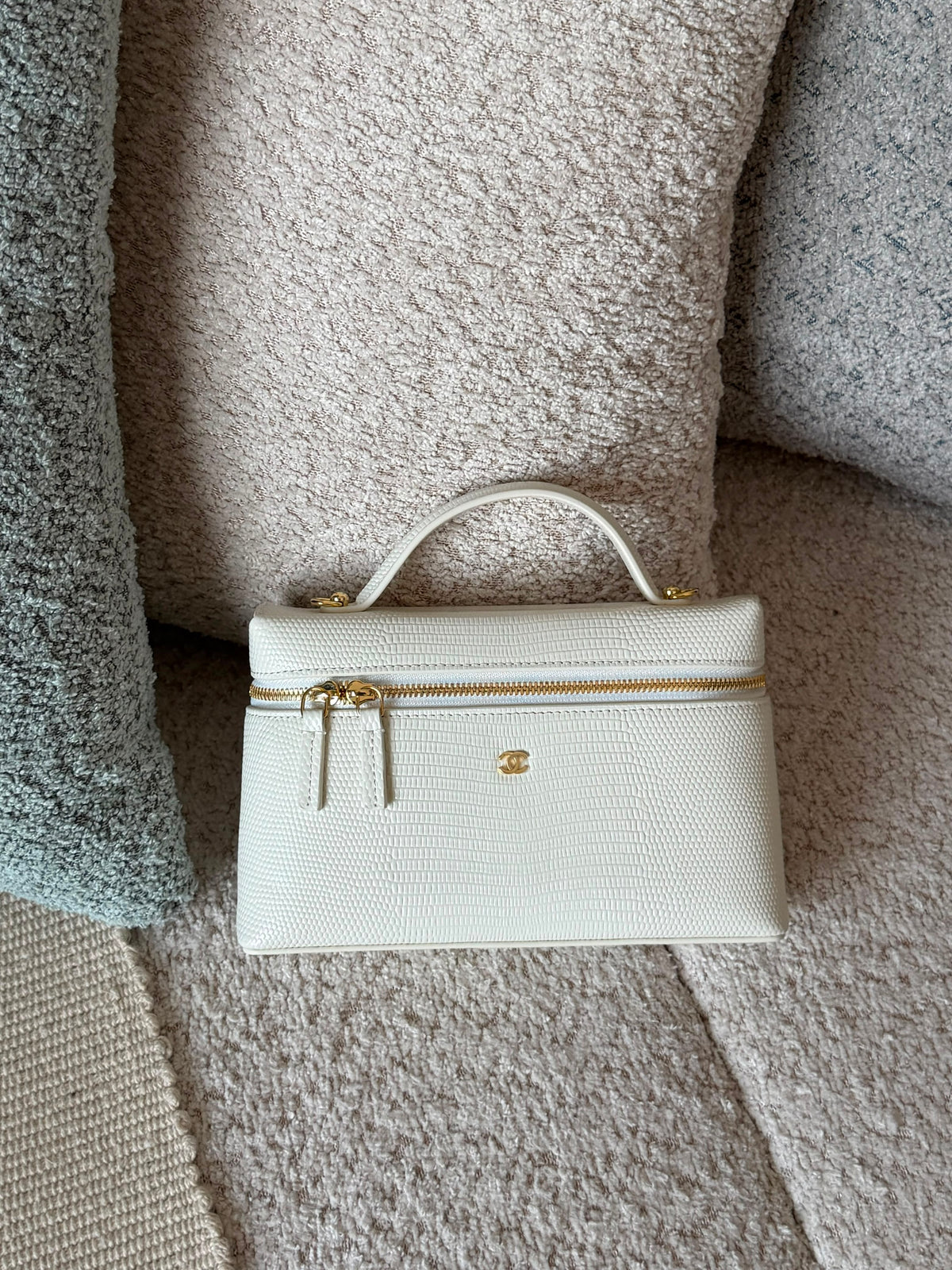 Chanel Lizard-Embossed Calfskin Top Handle Vanity Case with Chain