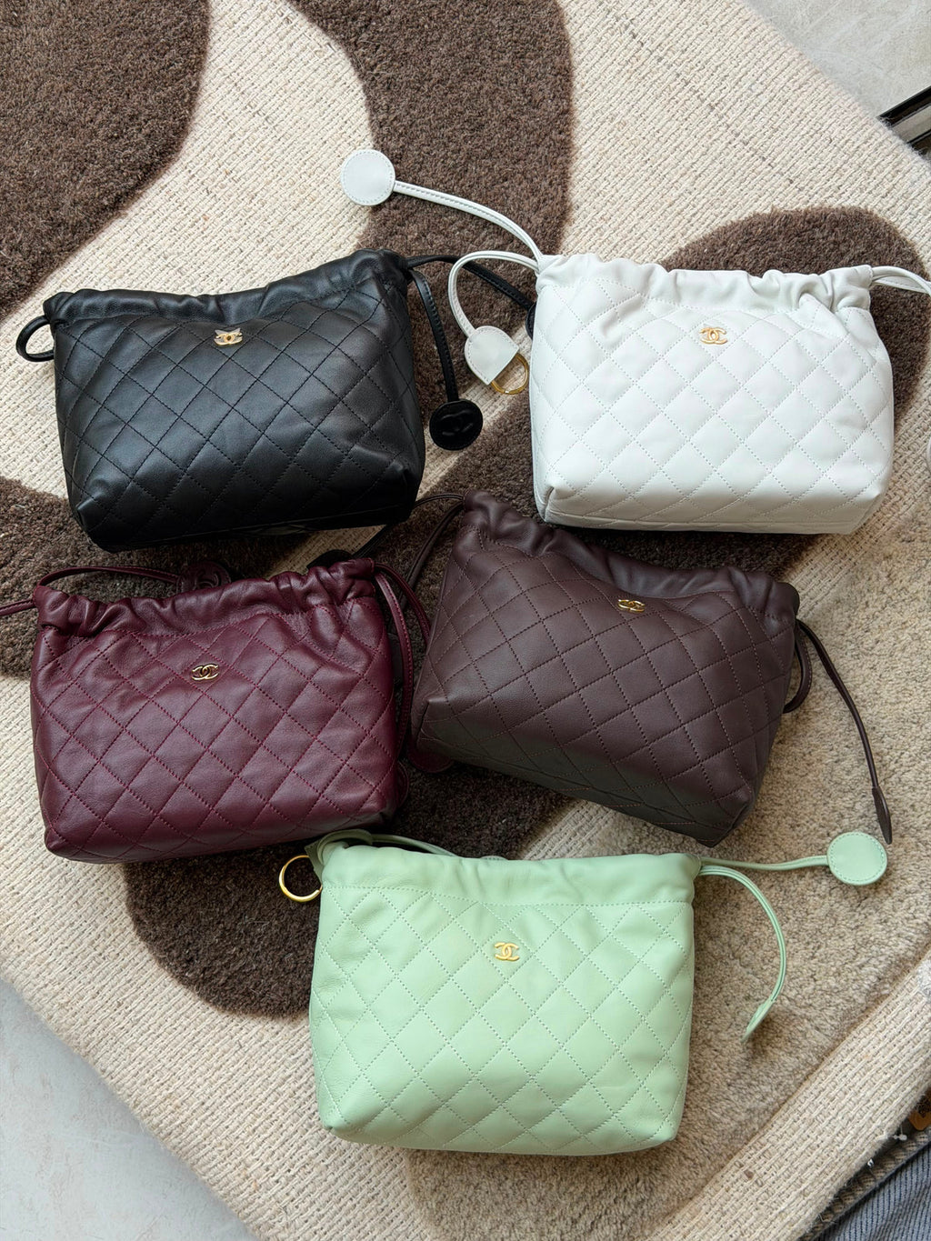 Chanel Quilted Drawstring Clutch with Strap Bag