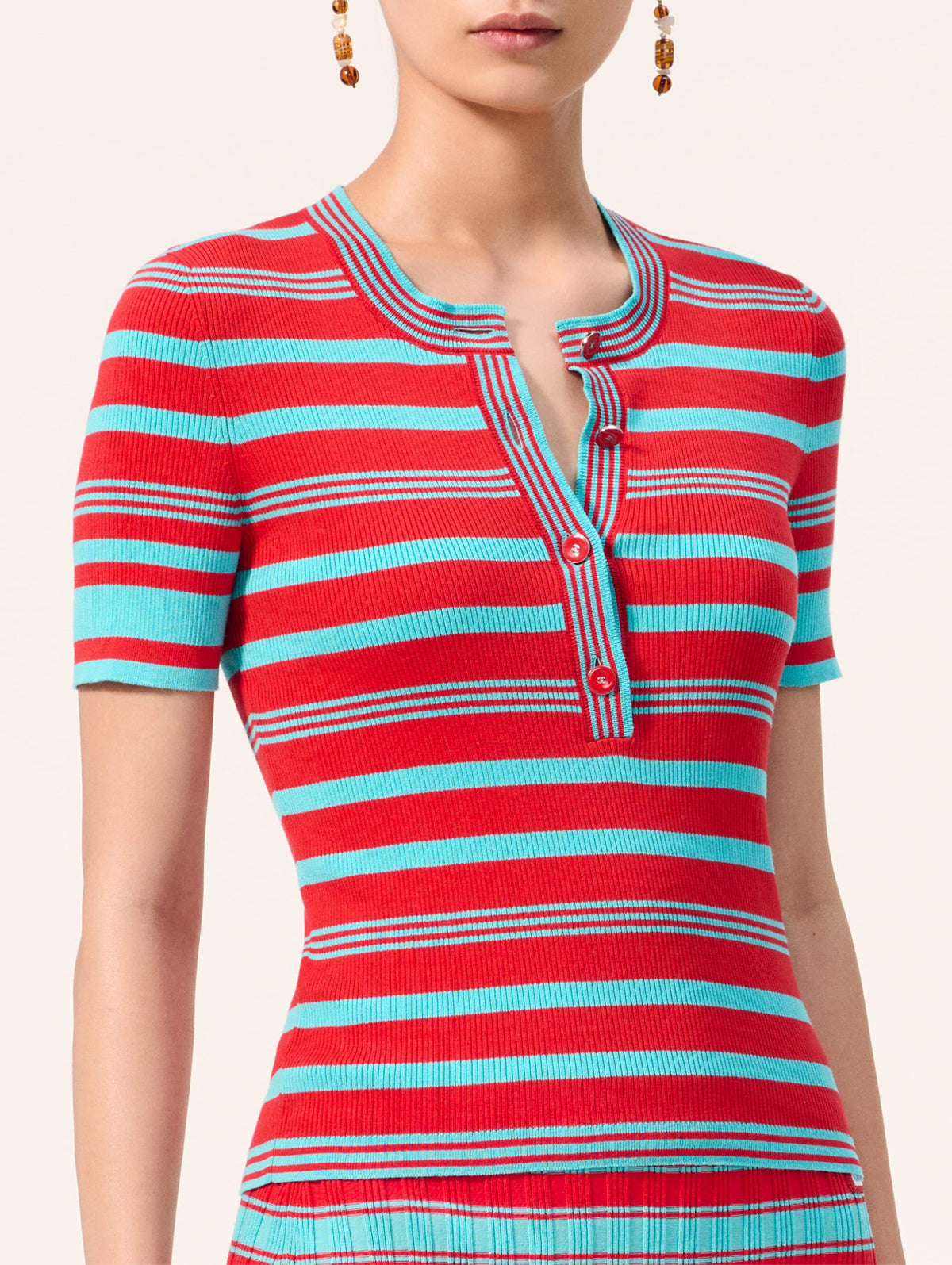 Chanel Top - Cotton, red & turquoise