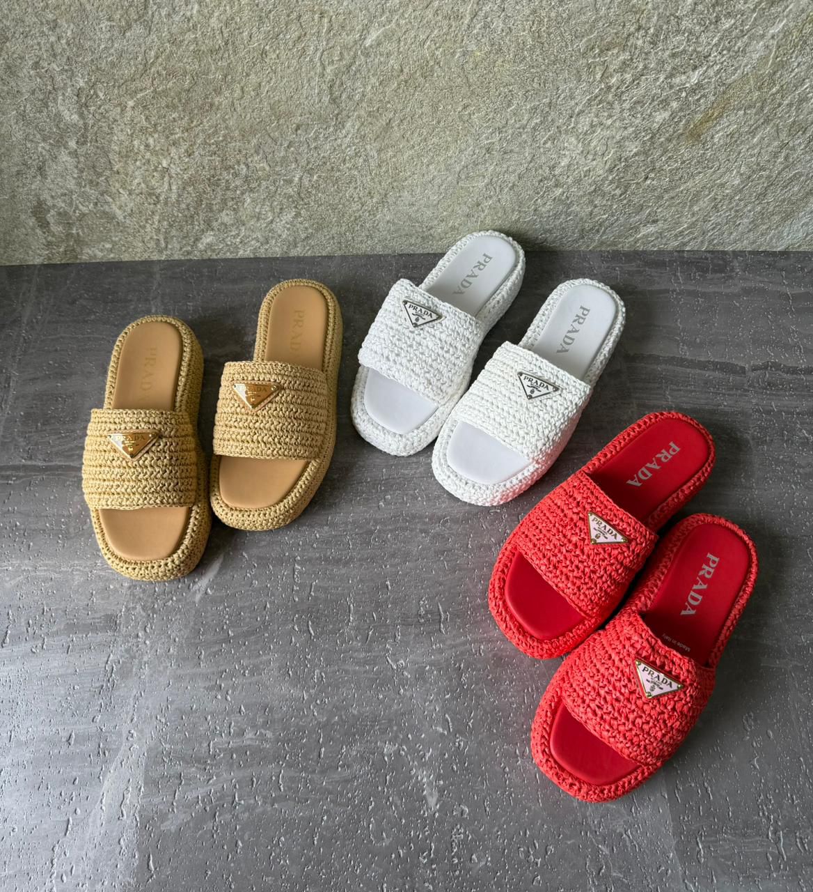 Prada Crochet Flatform Slides