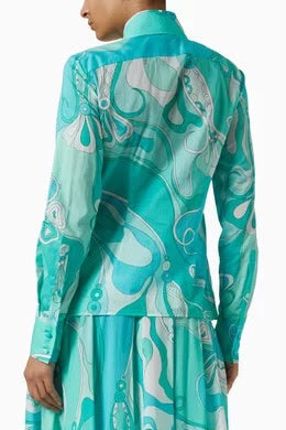 PUCCI Blue Cotton Orchidee Maxi set