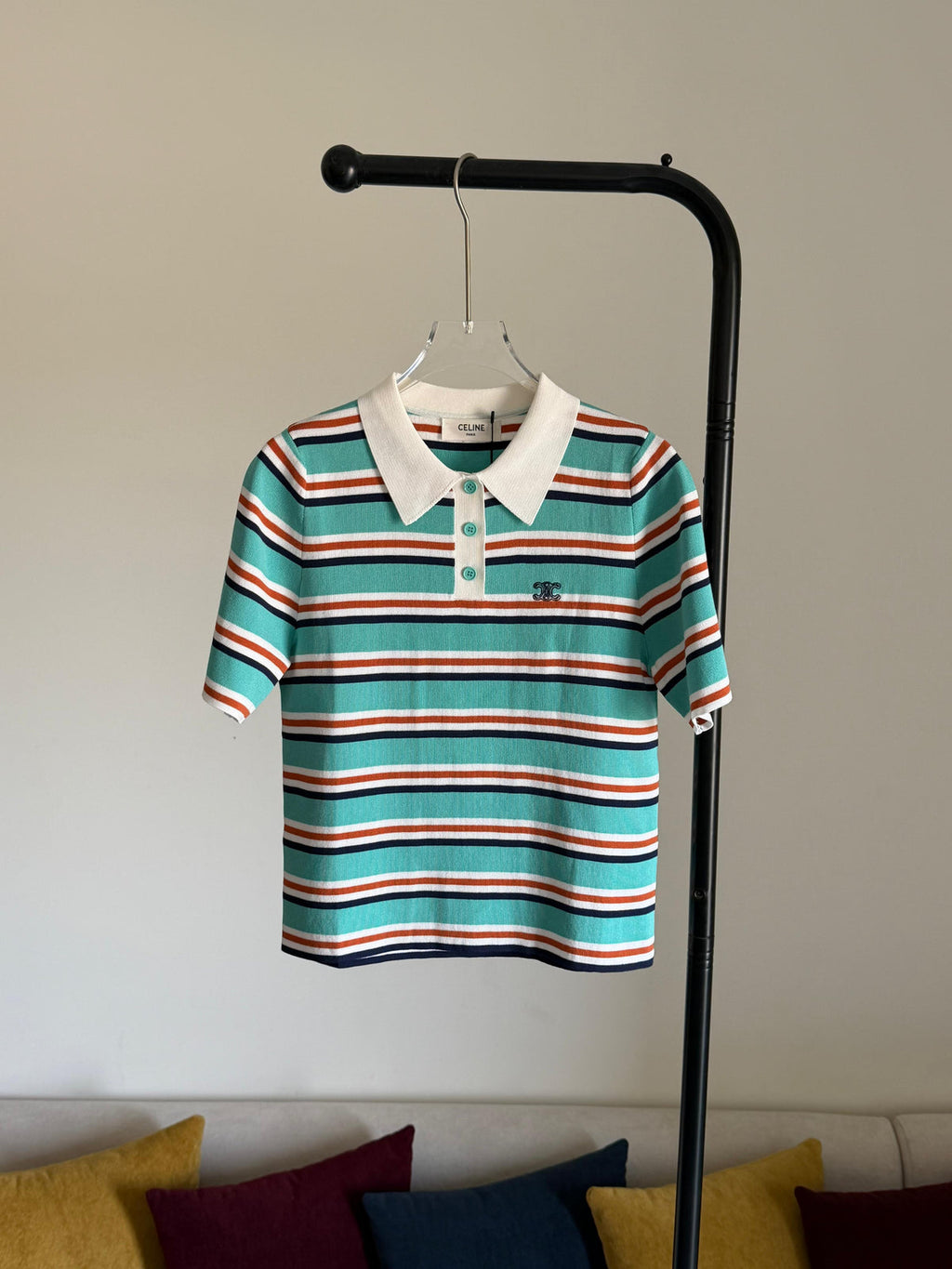 Celine POLO SWEATER IN STRIPED COTTON