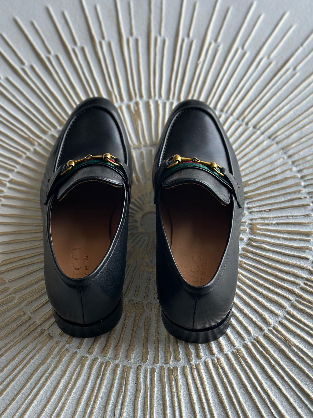 Gucci Black Leather Web Horsebit Loafers