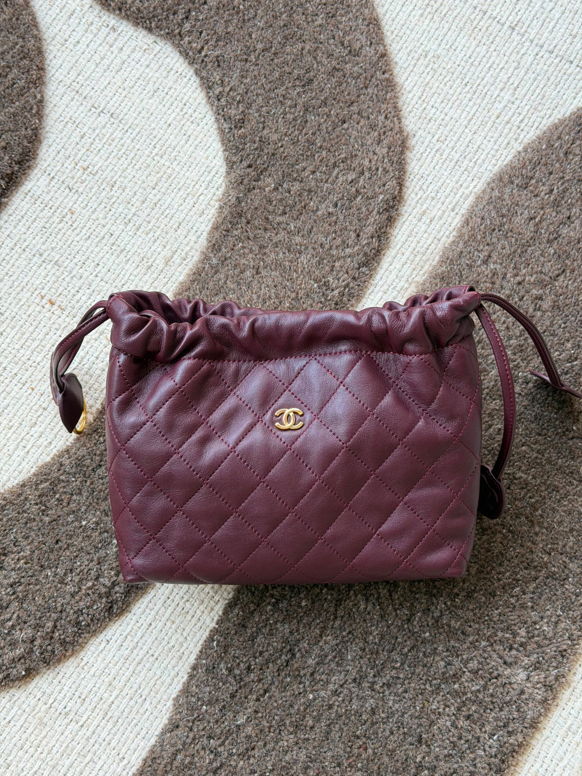 Chanel Quilted Drawstring Clutch with Strap Bag