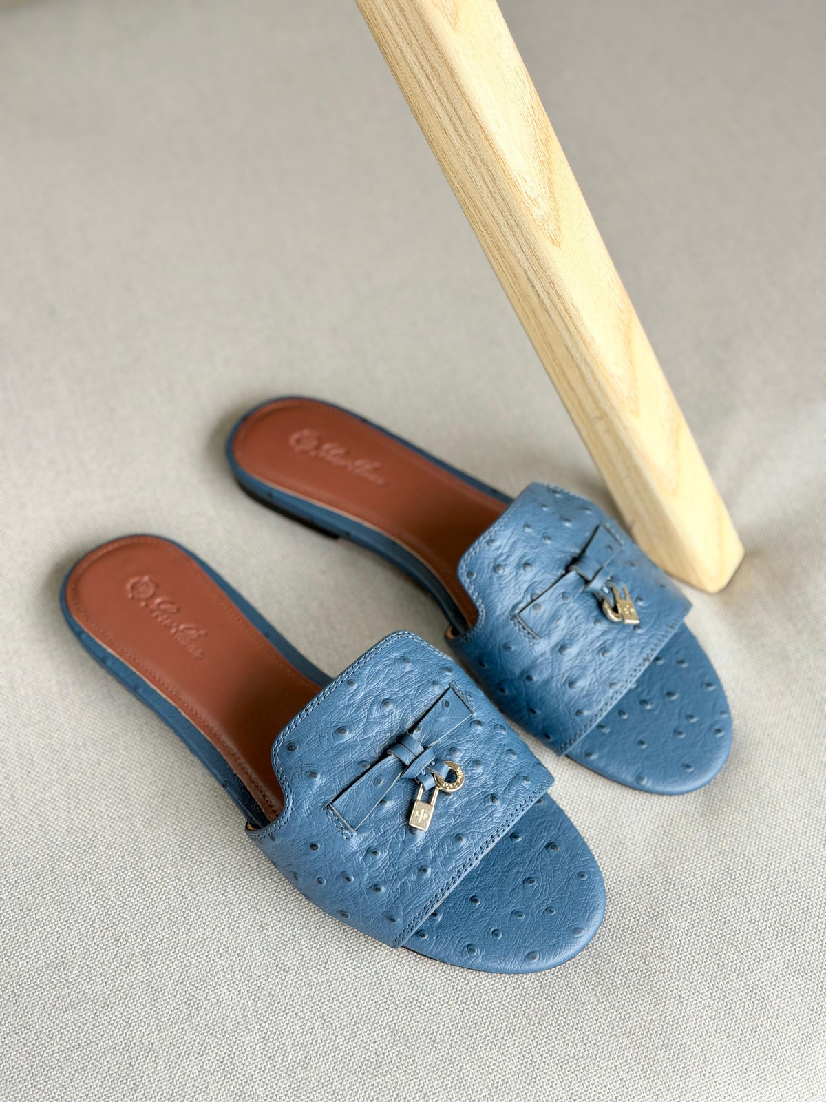 Loro Piana Summer Charms Sandal Flats Ostrich Leather