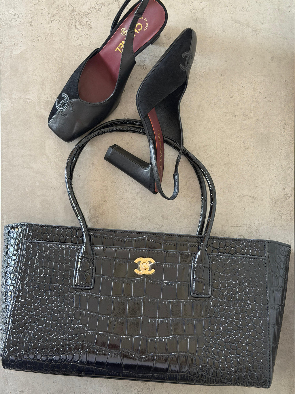 Chanel Small Tote in a crocodile embossed calfskin with gold - tone hardware