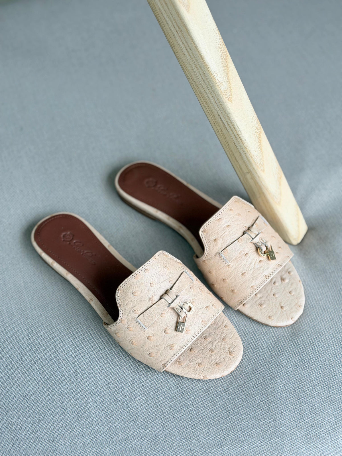 Loro Piana Summer Charms Sandal Flats Ostrich Leather