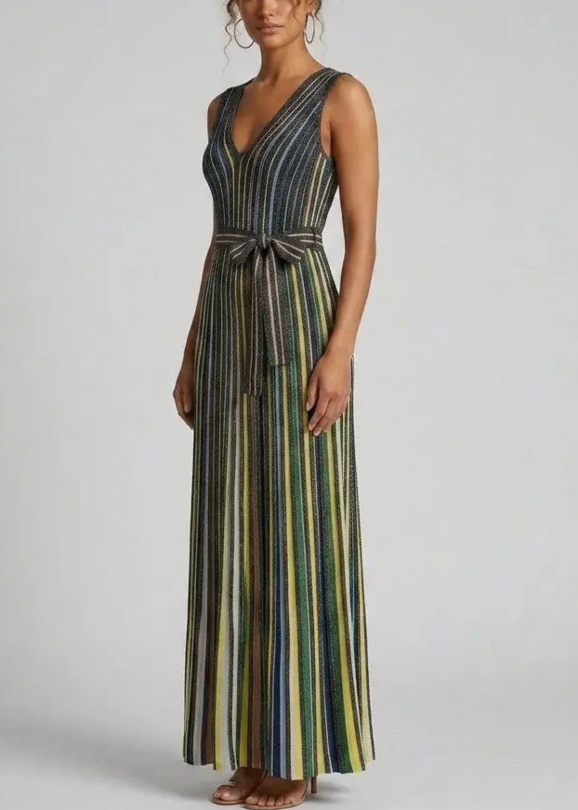 Missoni Sleeveless Embellished Stripe Knit Maxi Dress