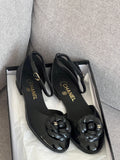 Chanel Lambskin Patent Calfskin Cap Toe Camellia Mary Jane Flats