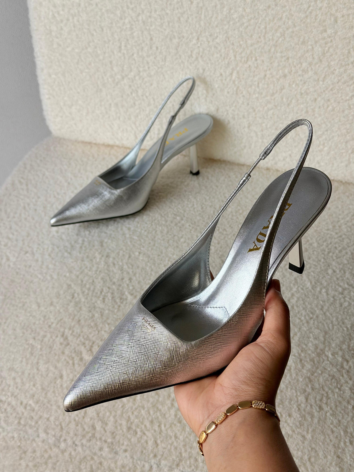 Prada Metallic leather slingback pumps