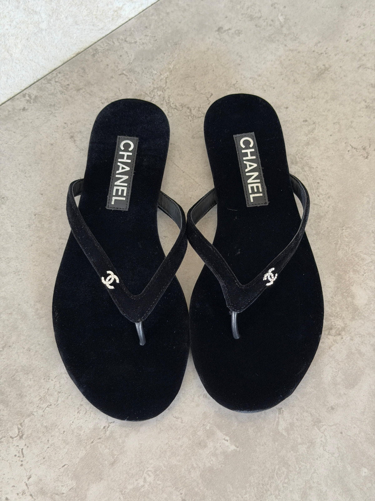 Chanel Velvet CC Thong Sandals