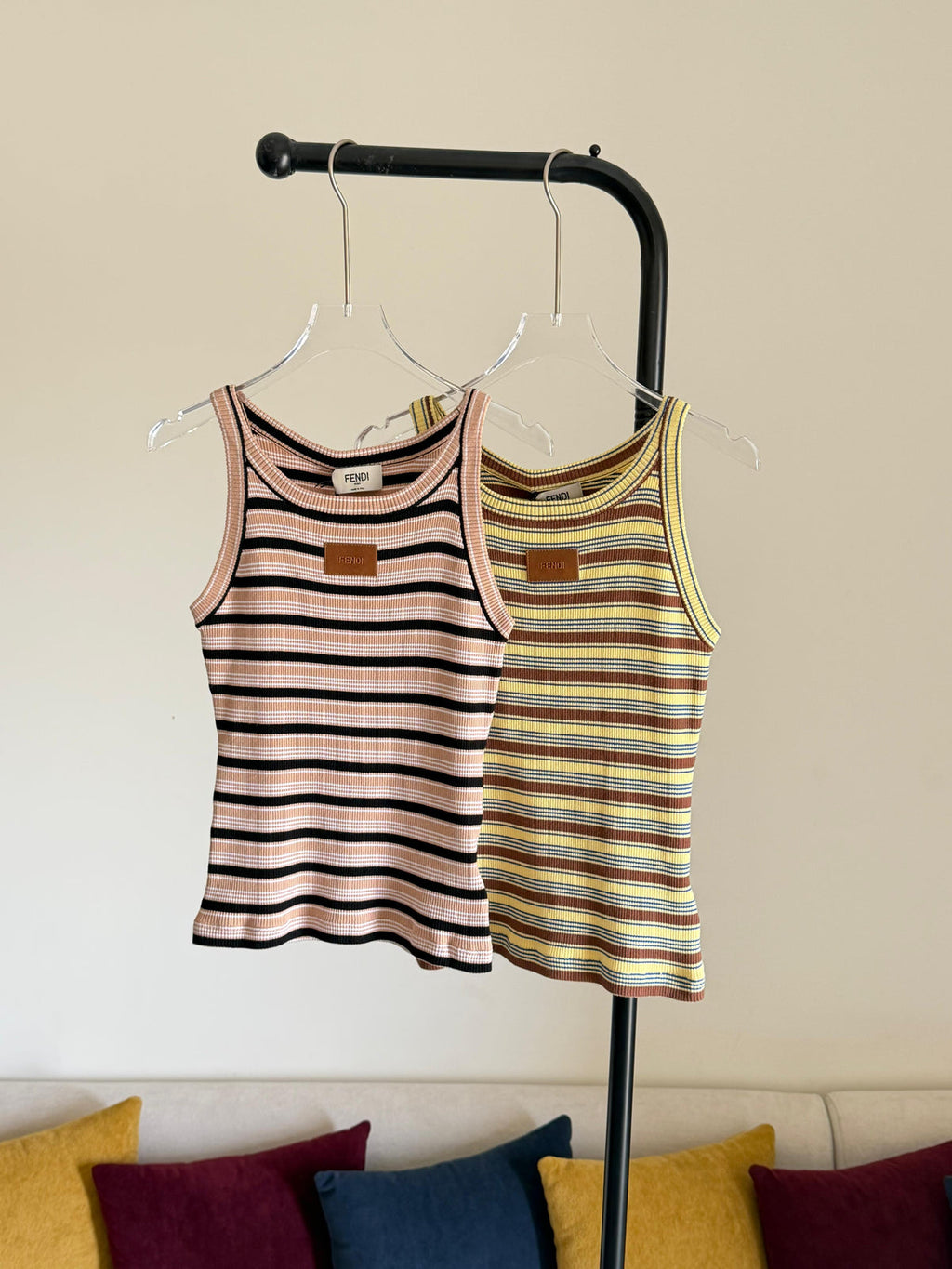 FENDI Striped Ribbed Tank Top