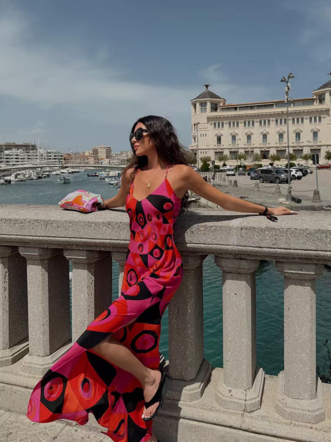 Pucci Pink Printed V-neck Dress